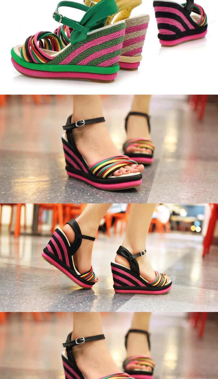 Womens Summer Color Block Criss-cross Platform Sandals