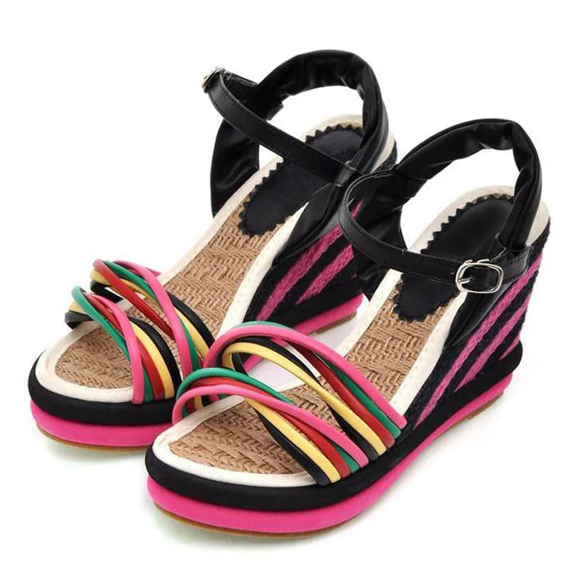 Womens Summer Color Block Criss-cross Platform Sandals