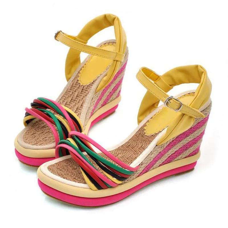 Womens Summer Color Block Criss-cross Platform Sandals