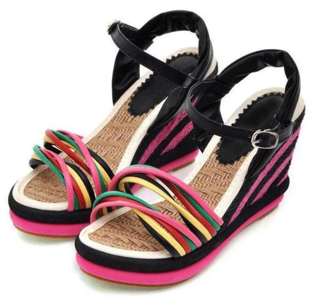 Womens Summer Color Block Criss-cross Platform Sandals