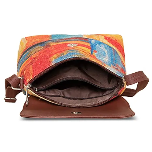 ZOUK Abstract Amaze Printed Women's Hand Crafted Vegan Leather Multicolour Flap Sling Bag